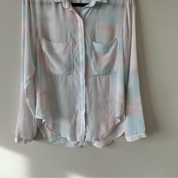 BELLA Dahl Long Sleeve Full Button Down Hipster Shirt Peach Fresco Block Print - Picture 12 of 16